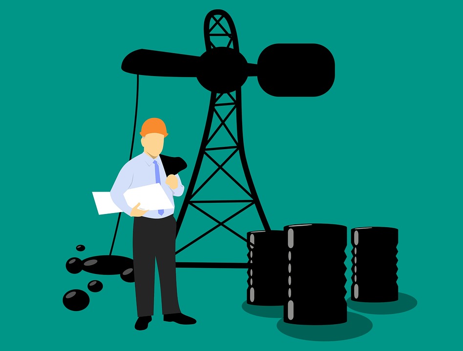 An illustration of a person at an oil rig.